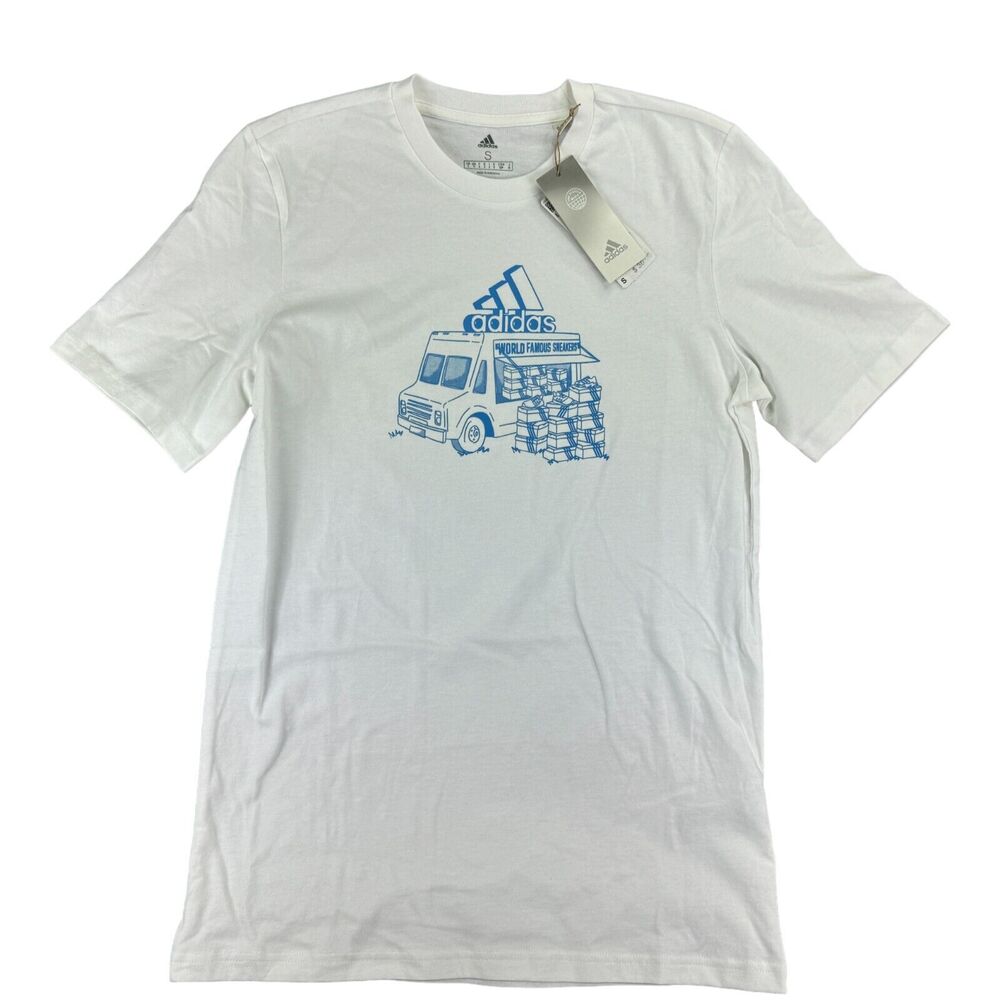 Adidas Mens Crewneck Food Truck Graphic Cotton Short Sleeve T-Shirt White S